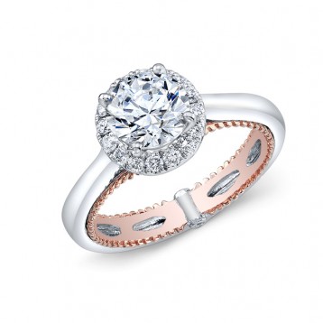 WHITE & ROSE GOLD FASHION HALO DIAMOND ENGAGEMENT SET