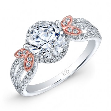 WHITE & ROSE GOLD FASHION HALO DIAMOND ENGAGEMENT RING