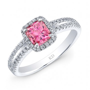 WHITE GOLD PINK ENHANCED SQUARE HALO DIAMOND BRIDAL RING