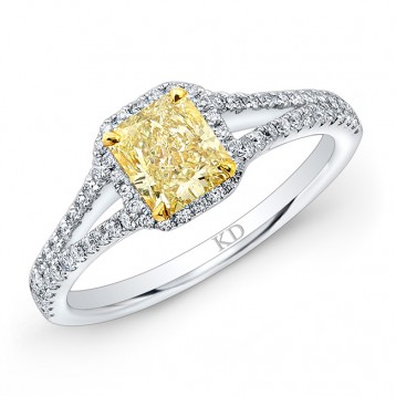 WHITE AND YELLOW GOLD  ELEGANTFANCY YELLOW RADIANT DIAMOND BRIDAL RING