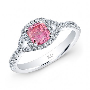 WHITE GOLD PINK ENHANCED CUSHION DIAMOND BRIDAL RING