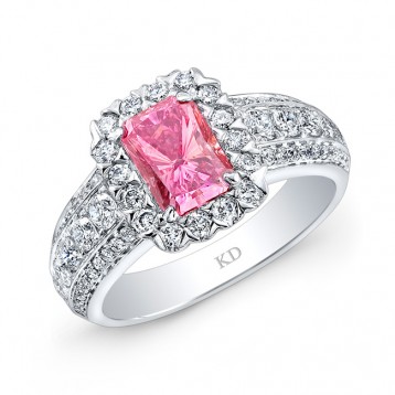 WHITE GOLD CLASSIC PINK ENHANCED RADIANT DIAMOND ENGAGEMENT RING
