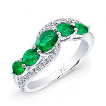 WHITE GOLD NATURAL COLOR CONTEMPORARY EMERALD DIAMOND RING