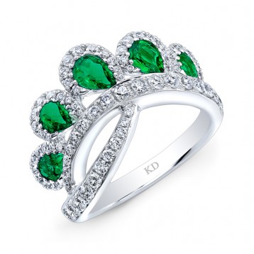 WHITE GOLD NATURAL COLOR CONTEMPORARY EMERALD DIAMOND RING