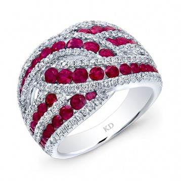 WHITE GOLD NATURAL COLOR TWISTED RUBY FASHiON DIAMOND RING