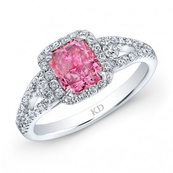 WHITE GOLD PINK ENHANCED RADIANT DIAMOND BRIDAL HALO RING