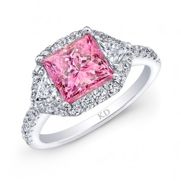 WHITE GOLD PINK ENHANCED PRINCESS DIAMOND ENGAGEMENT RING