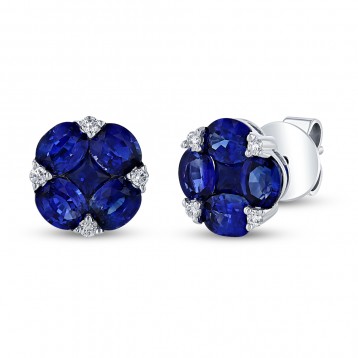 NATURAL COLOR WHITE GOLD SAPPHIRE FLOWER DIAMOND EARRINGS