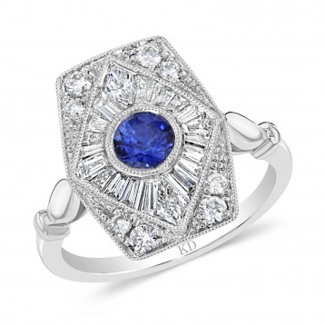 NATURAL COLOR WHITE GOLD INSPIRED VINTAGE SAPPHIRE RING