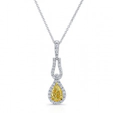 WHITE AND YELLOW GOLD TEAR DROP FANCY YELLOW DIAMOND PENDANT