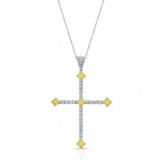 WHITE AND YELLOW GOLD CLASSIC FANCY YELLOW DIAMOND CROSS PENDANT