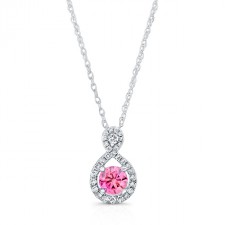 WHITE GOLD PINK ENHANCED TEAR DROP ROUND DIAMOND PENDANT  