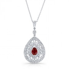 NATURAL COLOR WHITE GOLD VINTAGE TEAR DROP RUBY DIAMOND PENDANT