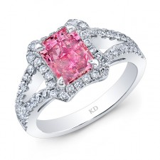 WHITE GOLD PINK ENHANCED RADIANT DIAMOND BRIDAL RING