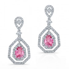 WHITE GOLD ELEGANT PINK ENHANCED PEAR DIAMOND DROPLET EARRINGS   