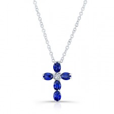NATURAL COLOR WHITE GOLD ELEGANT SAPPHIRE CROSS DIAMOND PENDANT