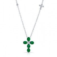 NATURAL COLOR WHITE GOLD EMERALD CROSS DIAMOND PENDANT