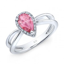 WHITE GOLD PINK ENHANCED PEAR DIAMOND ENGAGEMENT RING