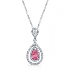 WHITE GOLD PINK ENHANCED PEAR DIAMOND TEAR DROP DESIGN PENDANT  
