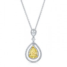 WHITE AND YELLOW GOLD ELEGANT FANCY YELLOW TEAR DROP DIAMOND PENDANT