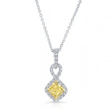 WHITE AND YELLOW GOLD CUSHION FANCY YELLOW DIAMOND PENDANT