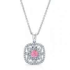 WHITE GOLD VINTAGE PINK ENHANCED CUSHION DIAMOND PENDANT  