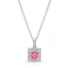 WHITE GOLD HALO PINK ENHANCED RADIANT DIAMOND PENDANT
