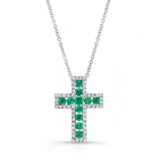 NATURAL COLOR WHITE GOLD INSPIRED EMERALD CROSS DIAMOND PENDANT