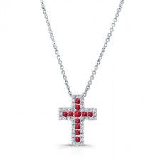 NATURAL COLOR WHITE GOLD RUBY CROSS DIAMOND PENDANT