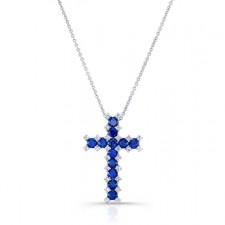 NATURAL COLOR WHITE GOLD SAPPHIRE CROSS DIAMOND PENDANT