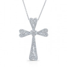 WHITE GOLD VINTAGE DIAMOND HEART CROSS PENDANT