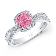 WHITE GOLD PINK ENHANCED CUSHION DIAMOND BRIDAL RING