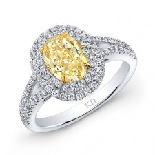 WHITE AND YELLOW GOLD FANCY YELLOW DIAMOND HALO ENGAGEMENT RING