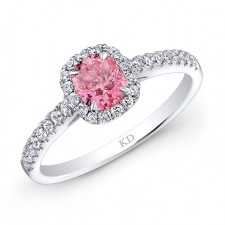WHITE GOLD PINK ENHANCED RADIANT DIAMOND BRIDAL HALO RING