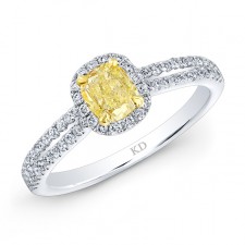 WHITE AND YELLOW GOLD FANCY YELLOW CUSHION DIAMOND BRIDAL RING