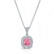 WHITE GOLD CLASSIC PINK ENHANCED CUSHION DIAMOND PENDANT