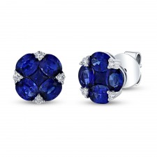 NATURAL COLOR WHITE GOLD SAPPHIRE FLOWER DIAMOND EARRINGS