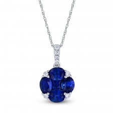 NATURAL COLOR WHITE GOLD VINTAGE SAPPHIRE FLOWER DIAMOND PENDANT