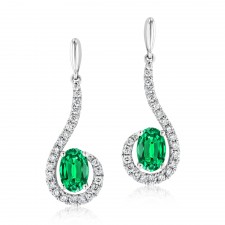 NATURAL COLOR WHITE GOLD EMERALD DIAMOND DANGLE EARRINGS