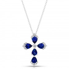 NATURAL COLOR WHITE GOLD DAZZLING SAPPHIRE CROSS DIAMOND PENDANT