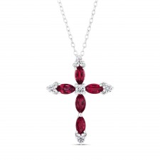 NATURAL COLOR WHITE GOLD DAZZLING RUBY CROSS DIAMOND PENDANT