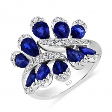 WHITE GOLD NATURAL COLOR SAPPHIRE CONTEMPORARY  DIAMOND RING