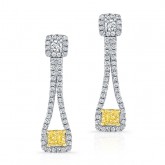WHITE AND YELLOW GOLD ELEGANT FANCY YELLOW RADIANT DIAMOND EARRINGS   