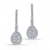 WHITE GOLD TEAR DROP CLUSTER DIAMOND EARRINGS
