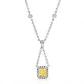 WHITE AND YELLOW GOLD ELEGANT RADIANT FANCY YELLOW DIAMOND PENDANT   