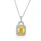 WHITE AND YELLOW GOLD CUSHION FANCY YELLOW DIAMOND PENDANT