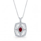 NATURAL COLOR WHITE GOLD VINTAGE FLOWER RUBY DIAMOND PENDANT 