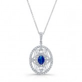 NATURAL COLOR WHITE GOLD INSPIRED VINTAGE SAPPHIRE DIAMOND PENDANT 