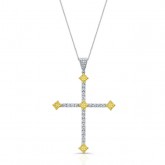 WHITE AND YELLOW GOLD CLASSIC FANCY YELLOW DIAMOND CROSS PENDANT