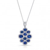 NATURAL COLOR WHITE GOLD ELEGANT SAPPHIRE FLOWER DIAMOND PENDANT    